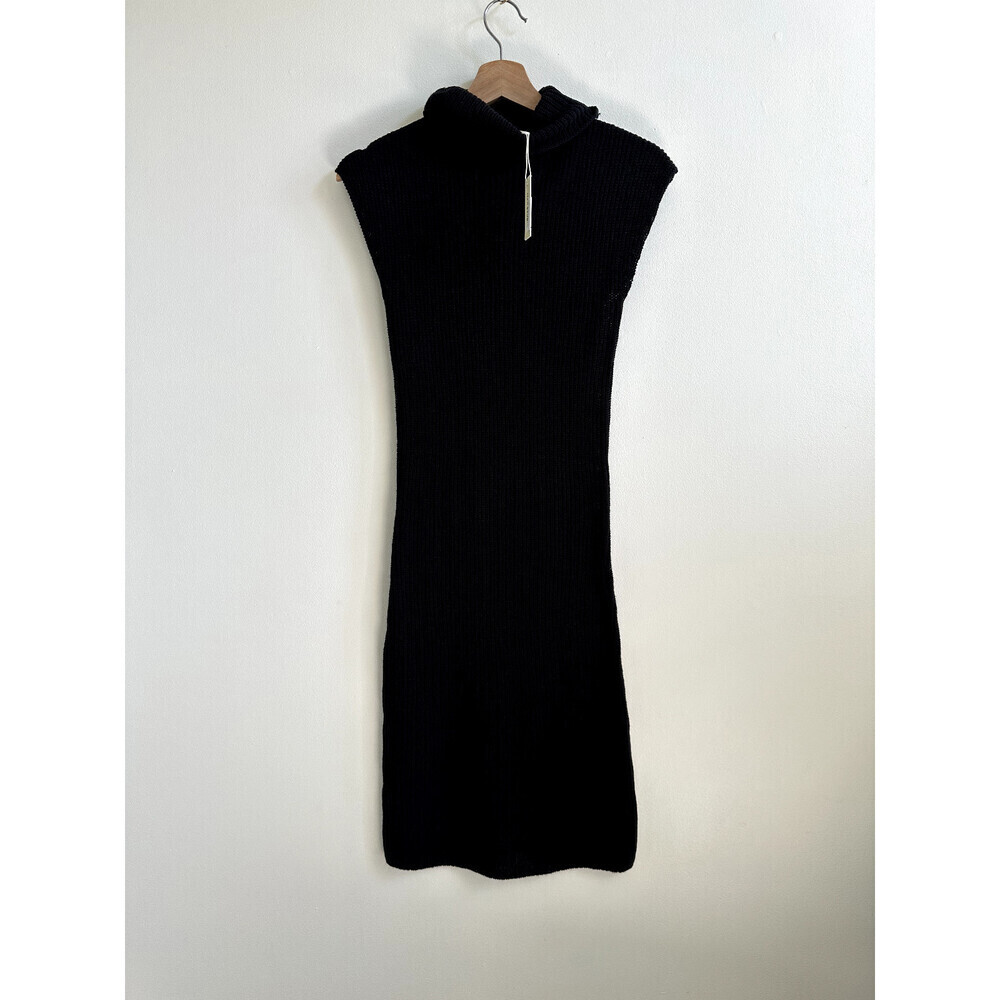 Max Stuido Heathered Knit Turtleneck Cap Sleeve Sweater Midi Dress S Black $118